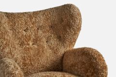 Flemming Lassen Attribution Lounge Chair with Shearling and Wood Denmark 1940s - 4773086