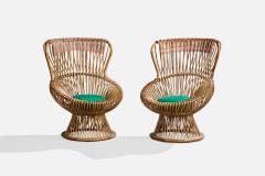 Franco Albini Lounge Chairs with Bamboo Rattan and Fabric Italy 1960s - 4766165