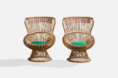 Franco Albini Lounge Chairs with Bamboo Rattan and Fabric Italy 1960s - 4766166