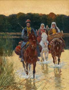 Franz Roubaud 1856 1928 Caucasiens Traversant Une Riviere Munich - 4788321