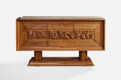 French Designer Cabinet with Oak and Marble France 1940s - 4777742