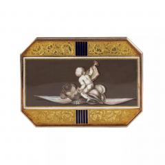 French Gold Snuffbox With Enamel Grisaille Military Games Of Putti France - 4781683