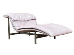Giovanni Offredi Mid Century Italian Modern Saporiti Chaise Lounge Chair in Blush Pink Leather - 2058939