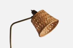 Giuseppe Ostuni Floor Lamp with Brass Marble and Rattan Italy 1950s - 4766714