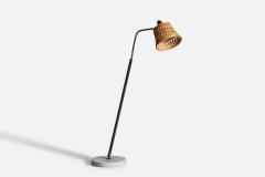 Giuseppe Ostuni Floor Lamp with Brass Marble and Rattan Italy 1950s - 4766716