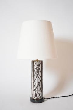 Glazed ceramic cylinder lamp with an incised pattern 1950s  - 4539861
