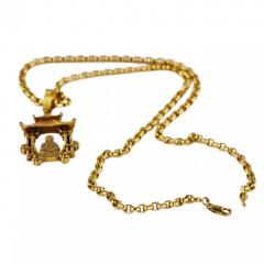 Gold Necklace With A Pagoda Pendant Featuring A Meditating Buddha  - 4780106