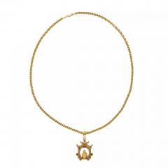 Gold Necklace With A Pagoda Pendant Featuring A Meditating Buddha  - 4780107