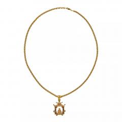 Gold Necklace With A Pagoda Pendant Featuring A Meditating Buddha  - 4780108