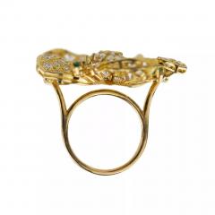 Gold Ring With Diamonds And Emeralds 20th Century - 4780090
