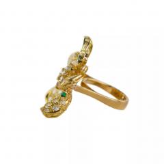 Gold Ring With Diamonds And Emeralds 20th Century - 4780091
