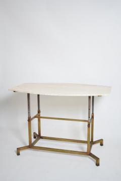 Golden iron and iron and travertine table 1970s  - 4539335