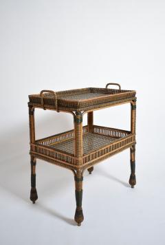 Green and natural rattan side table 1920s  - 4539288