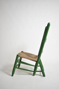 Green painted wood and straw fireside chair 1960s  - 4539656