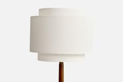 Italian Designer Floor Lamp with Brass Wood and Fabric Italy 1940s - 4777357