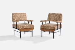 Italian Designer Lounge Chairs with Fabric Metal and Wood Italy 1960s - 4784763
