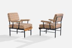 Italian Designer Lounge Chairs with Fabric Metal and Wood Italy 1960s - 4784764