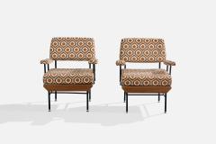Italian Designer Lounge Chairs with Fabric Metal and Wood Italy 1960s - 4784765
