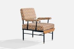 Italian Designer Lounge Chairs with Fabric Metal and Wood Italy 1960s - 4784766