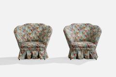Italian Designer Lounge Chairs with Fabric and Brass Italy 1950s - 4784885