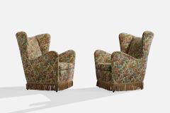 Italian Designer Lounge Chairs with Fabric and Wood Italy 1950s - 4784805