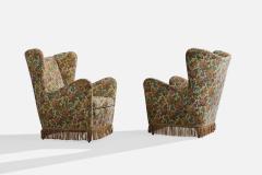 Italian Designer Lounge Chairs with Fabric and Wood Italy 1950s - 4784807
