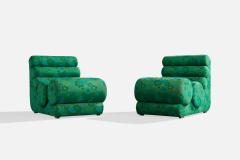 Italian Designer Lounge Chairs with Fabric and Wood Italy 1970s - 4785295