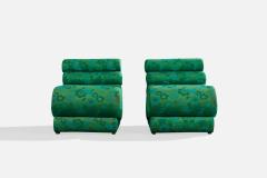 Italian Designer Lounge Chairs with Fabric and Wood Italy 1970s - 4785297