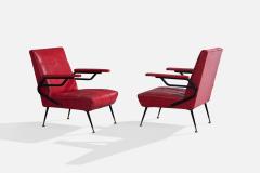 Italian Designer Lounge Chairs with Metal Vinyl and Brass Italy 1960s - 4785229