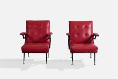 Italian Designer Lounge Chairs with Metal Vinyl and Brass Italy 1960s - 4785231