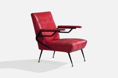 Italian Designer Lounge Chairs with Metal Vinyl and Brass Italy 1960s - 4785232