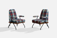 Italian Designer Lounge Chairs with Metal Wood and Fabric Italy 1960s - 4785335