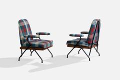 Italian Designer Lounge Chairs with Metal Wood and Fabric Italy 1960s - 4785337