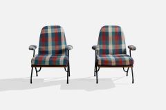Italian Designer Lounge Chairs with Metal Wood and Fabric Italy 1960s - 4785339