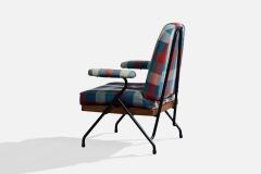 Italian Designer Lounge Chairs with Metal Wood and Fabric Italy 1960s - 4785342