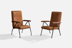 Italian Designer Lounge Chairs with Metal Wood and Vinyl Italy 1960s - 4784911
