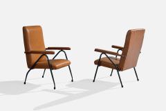 Italian Designer Lounge Chairs with Metal Wood and Vinyl Italy 1960s - 4784912