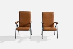 Italian Designer Lounge Chairs with Metal Wood and Vinyl Italy 1960s - 4784913