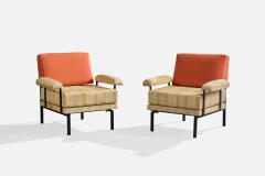Italian Designer Lounge Chairs with Metal and Fabric Italy 1960s - 4784782