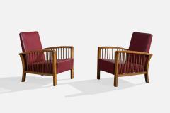 Italian Designer Lounge Chairs with Oak and Vinyl Italy 1940s - 4784968
