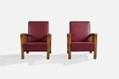 Italian Designer Lounge Chairs with Oak and Vinyl Italy 1940s - 4784974