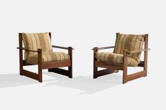 Italian Designer Lounge Chairs with Pine and Fabric Italy 1970s - 4784813