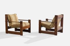 Italian Designer Lounge Chairs with Pine and Fabric Italy 1970s - 4784814