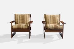 Italian Designer Lounge Chairs with Pine and Fabric Italy 1970s - 4784815