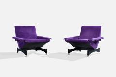 Italian Designer Lounge Chairs with Velvet Metal and Brass Italy 1960s - 4785301
