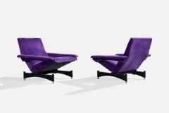 Italian Designer Lounge Chairs with Velvet Metal and Brass Italy 1960s - 4785302