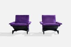 Italian Designer Lounge Chairs with Velvet Metal and Brass Italy 1960s - 4785303