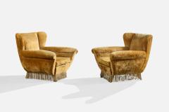 Italian Designer Lounge Chairs with Velvet and Wood Italy 1940s - 4784790