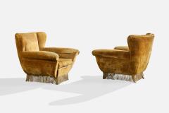 Italian Designer Lounge Chairs with Velvet and Wood Italy 1940s - 4784791