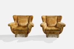 Italian Designer Lounge Chairs with Velvet and Wood Italy 1940s - 4784792